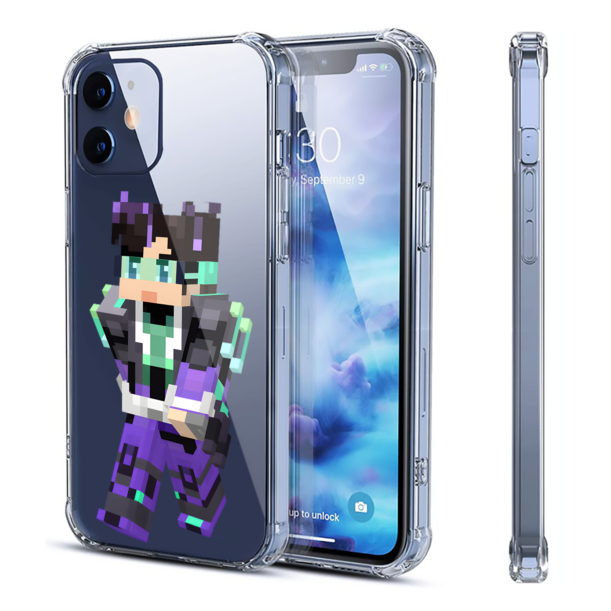 （画像用） マインクラフト ブロックの世界 Minecraft MC Block world 【iPhone 12シリーズ対応】透明スマホケース（クリアソフトケース）